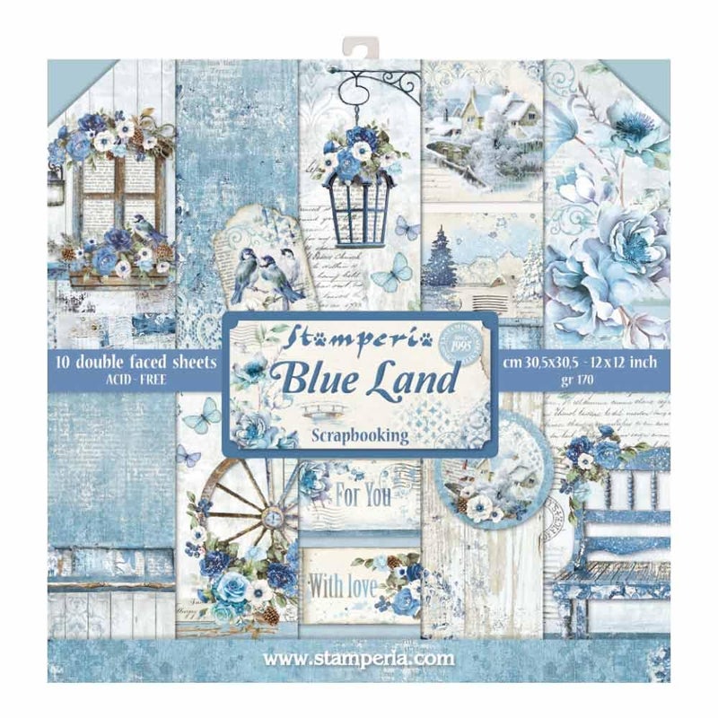 Stamperia International KFT Block 10 sheets - Double Face Blue Land, 30.5 x 30.5 (12" x 12"), Multicoloured - Image 1