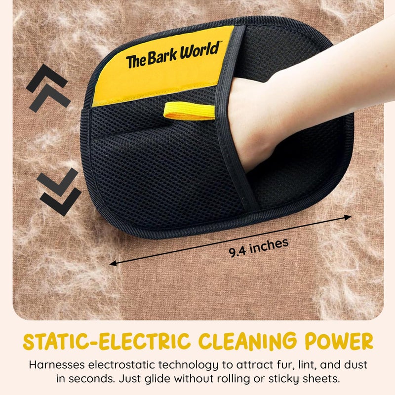The Bark World Pet Hair Removal Gloves 2-Pack - Electrostatic Reusable Fur Remover Mitts for Cat & Dog Hair - Washable Lint Remover for Couch, Clothes, Car & Pet Beds - Image 2