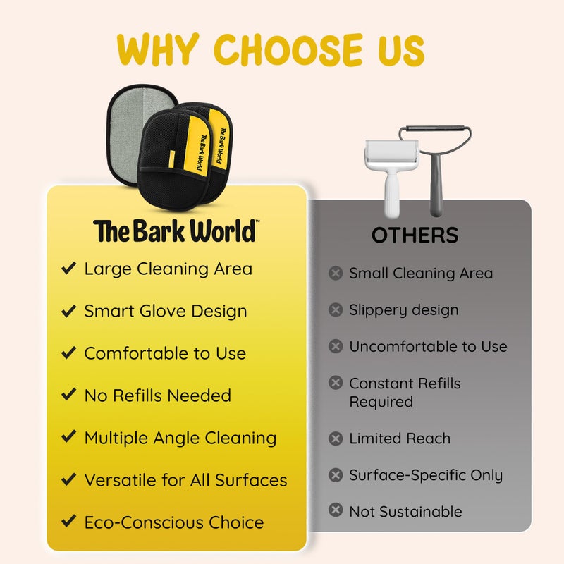 The Bark World Pet Hair Removal Gloves 2-Pack - Electrostatic Reusable Fur Remover Mitts for Cat & Dog Hair - Washable Lint Remover for Couch, Clothes, Car & Pet Beds - Image 5