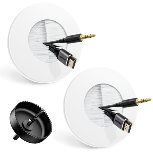 LEENUE in Wall Cable Management Kit for Wall Mounted TV, Slim Round Wall Cable Pass Through with Hole Saw Drill Attachment for Easy Installation, White 2-Pack - Image 1