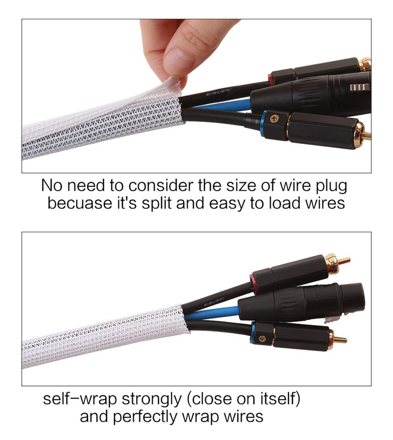 Alex Tech 25ft - 3/8 inch Cord Protector Wire Loom Tubing Cable Sleeve Split Sleeving for USB Cable Power Cord Audio Video Cable - Protect Cat from Chewing Cords - White - Image 2