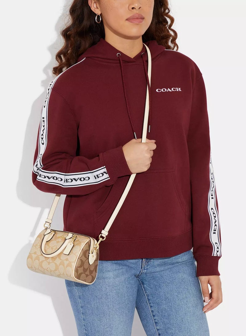 coachoutlet Coach Mini Rowan Satchel Bag In Signature Canvas, Women's Tote Bag, Women's Shoulder Bag, Women's Hand Bag, Women's Travel Bag, Khaki-Gold 19cm - Image 4