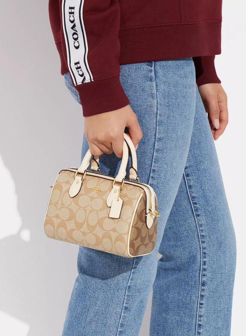 coachoutlet Coach Mini Rowan Satchel Bag In Signature Canvas, Women's Tote Bag, Women's Shoulder Bag, Women's Hand Bag, Women's Travel Bag, Khaki-Gold 19cm - Image 5