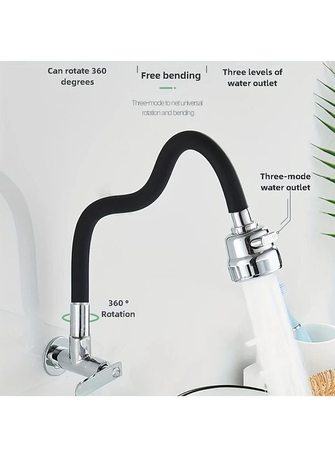 صنبور مطبخ أسود أحادي مثبت على الحائط البارد بثلاث إعدادات مقاومة للرش من الفولاذ المقاوم للصدأ - Image 4