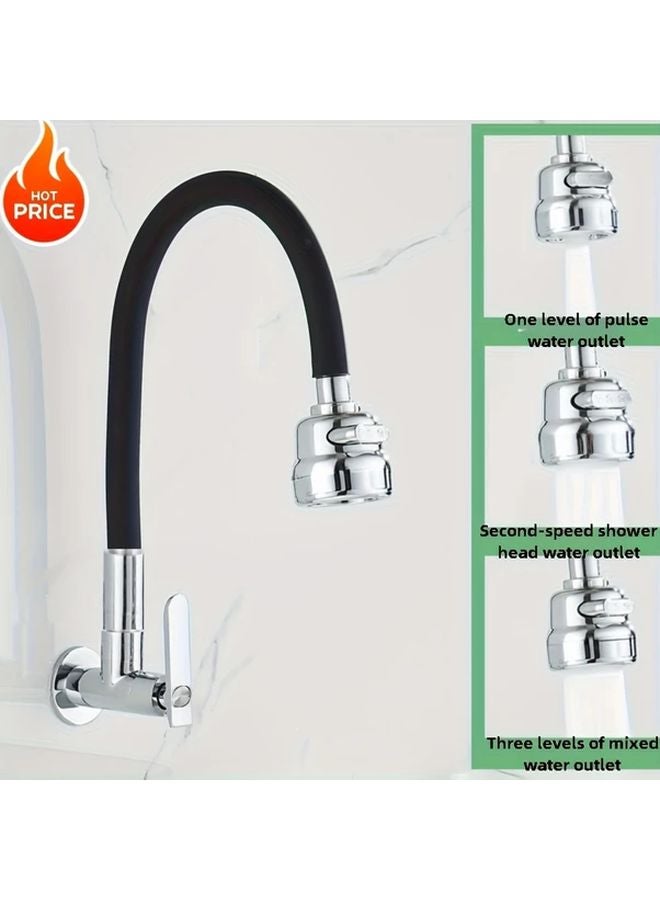 صنبور مطبخ أسود أحادي مثبت على الحائط البارد بثلاث إعدادات مقاومة للرش من الفولاذ المقاوم للصدأ - Image 2