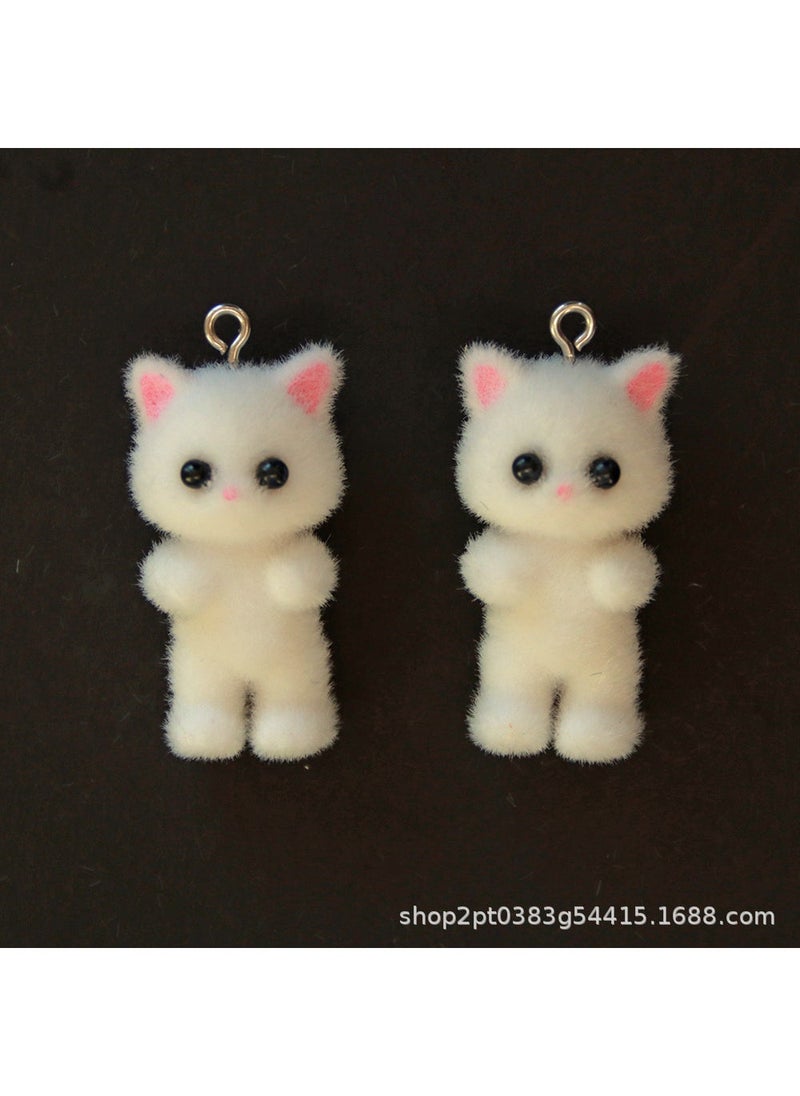 Generic 3D resin flocking cute cat pendant diy handmade earring car accessories material wholesale white