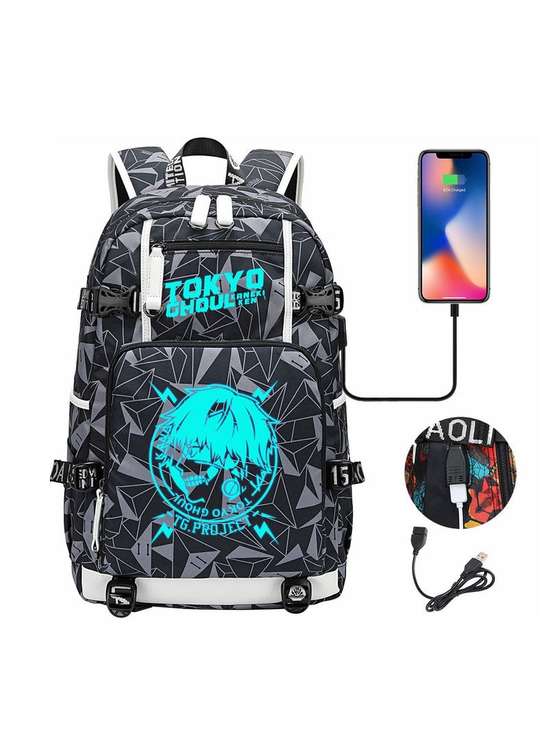 طوكيو - حقيبة ظهر للسفر الترفيهية للشباب مزودة بمنفذ USB مطبوعة من Nightglow - Image 1