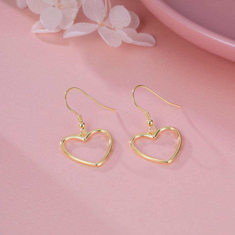 SLUYNZ Solid 925 Sterling Silver 1.8CM Hollow Heart Drop Earrings for Women Teen Sweet Love Dangle Earrings (B-Gold Plated) - Image 5
