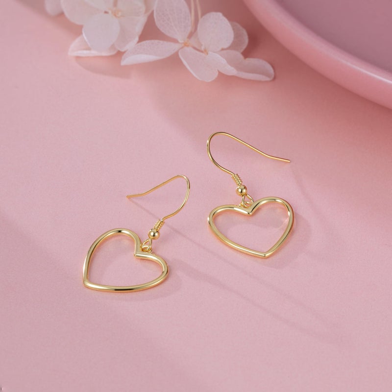 SLUYNZ Solid 925 Sterling Silver 1.8CM Hollow Heart Drop Earrings for Women Teen Sweet Love Dangle Earrings (B-Gold Plated) - Image 4