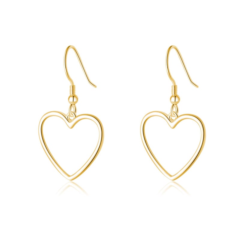 SLUYNZ Solid 925 Sterling Silver 1.8CM Hollow Heart Drop Earrings for Women Teen Sweet Love Dangle Earrings (B-Gold Plated) - Image 1