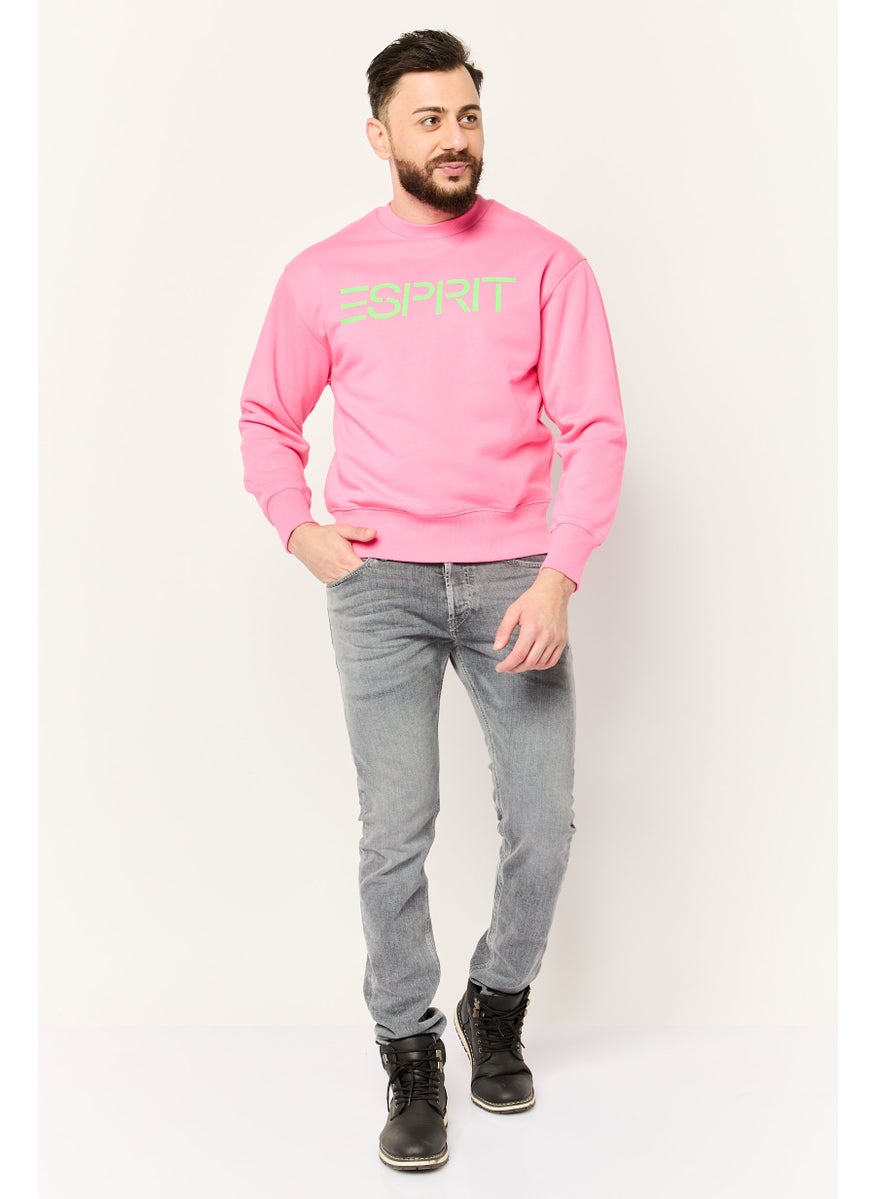 ESPRIT - Men Crew Neck Brand Logo Long Sleeves Sweatshirt, Pink - Image 1