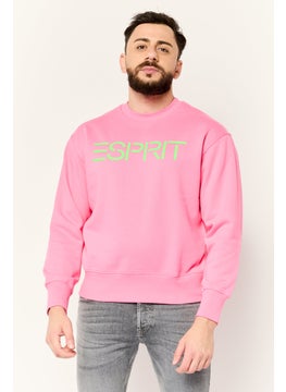 Men Crew Neck Brand Logo Long Sleeves Sweatshirt, Pink