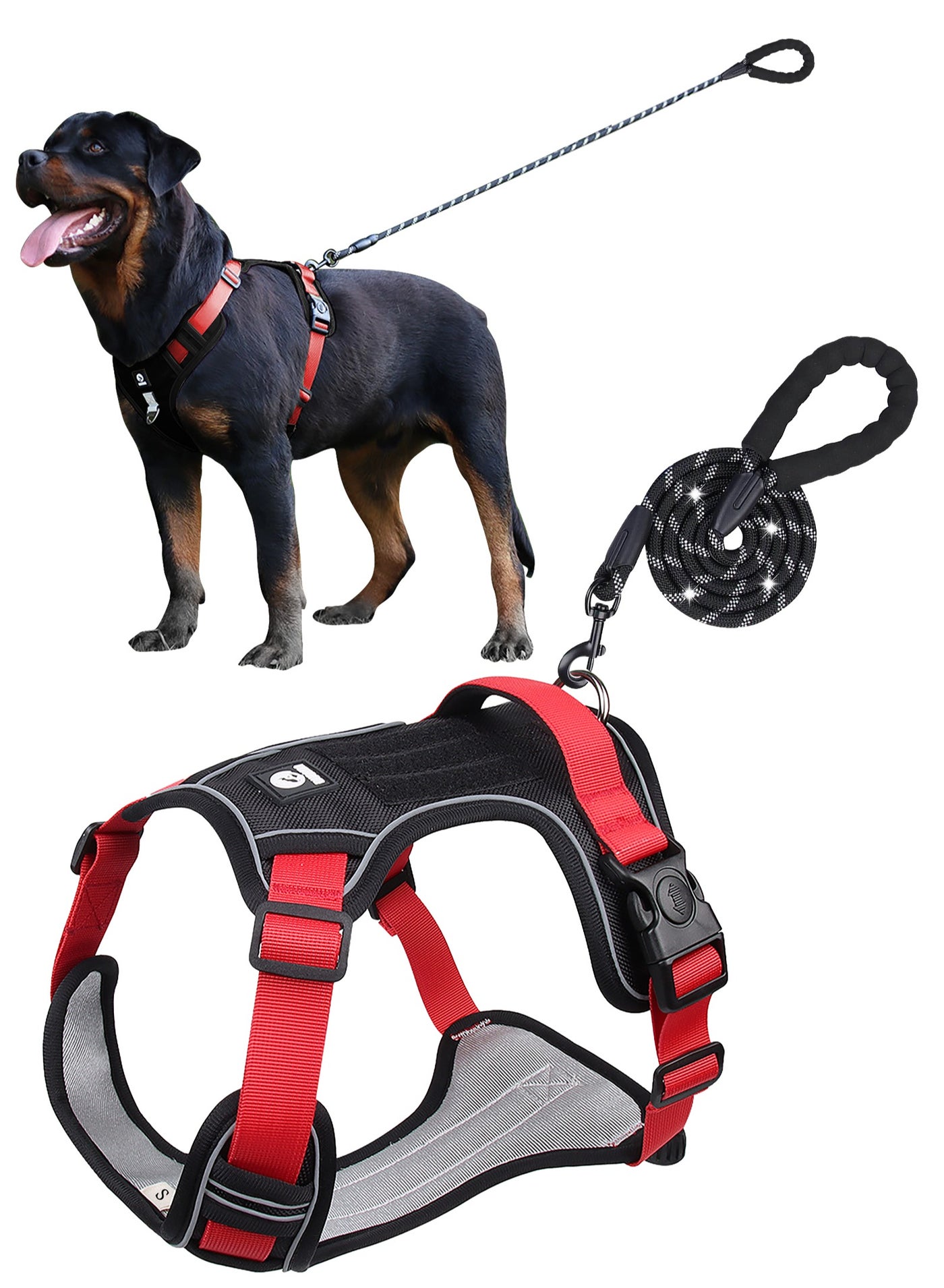 Dog Harness No Pull, Military Dog Harness for Large Dogs with Handle & Molle, Easy Control Service Dog Vest Harness Training Walking, Adjustable Reflective Tactical Pet Harness