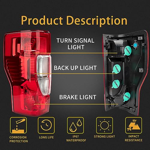 MiKaFex Tail Light Assembly Compatible With 2020-2022 Ford F250/F350/F450 Super Duty Driver and Passenger Side Rear Taillight Tail Lamp Halogen Brake Lamp(w/o Blind Spot) (non- LED) - Image 2