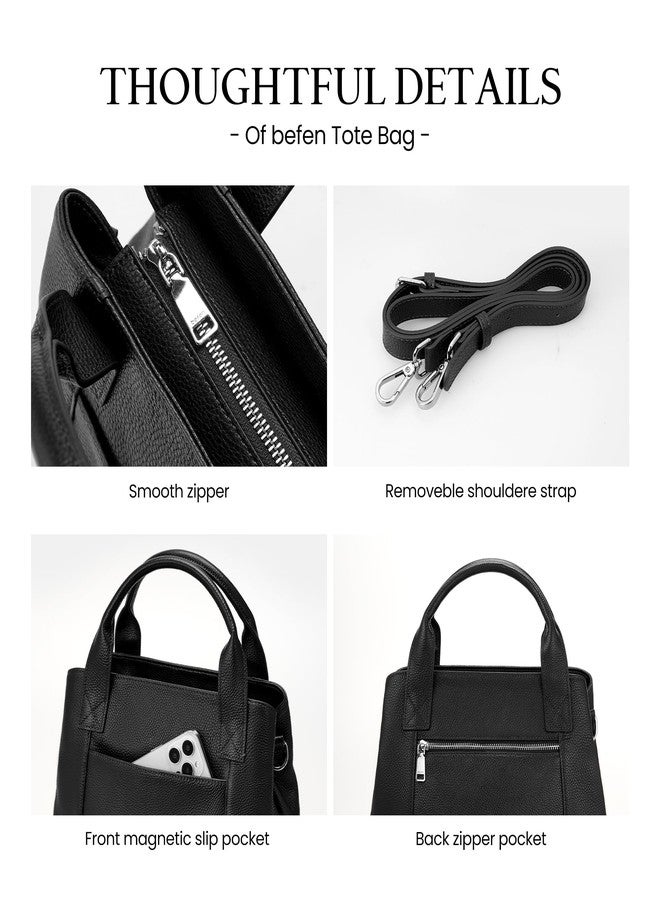 befen Black Leather Tote Bag for Women Trendy, Womens Top Handle Purse Crossbody Shoulder Handbags for Work, Travel, Office - Image 4