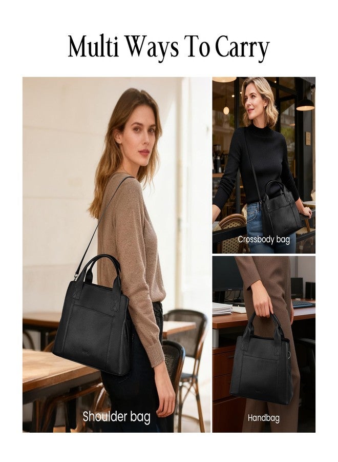 befen Black Leather Tote Bag for Women Trendy, Womens Top Handle Purse Crossbody Shoulder Handbags for Work, Travel, Office - Image 2