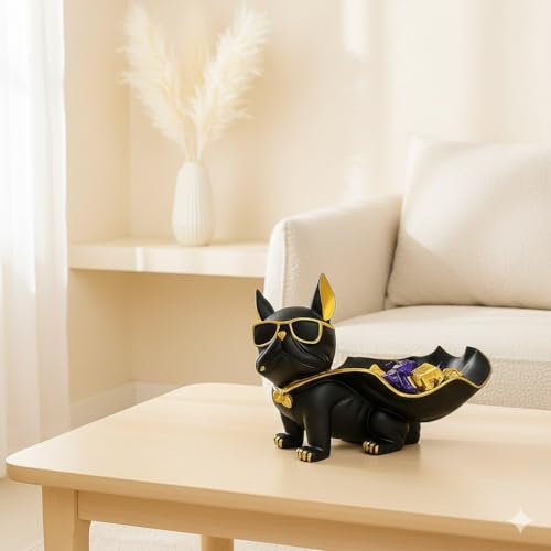 AABCO Luxury Black & Gold French Bulldog Decorative Tray | Cool Dog Figurine for Home, Entryway, or Office Décor | Sunglasses & Cape Design (26 X 13 X 19 cm) - Image 2