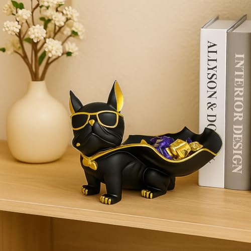 AABCO Luxury Black & Gold French Bulldog Decorative Tray | Cool Dog Figurine for Home, Entryway, or Office Décor | Sunglasses & Cape Design (26 X 13 X 19 cm) - Image 4