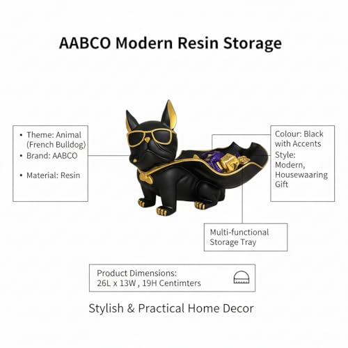 AABCO Luxury Black & Gold French Bulldog Decorative Tray | Cool Dog Figurine for Home, Entryway, or Office Décor | Sunglasses & Cape Design (26 X 13 X 19 cm) - Image 5
