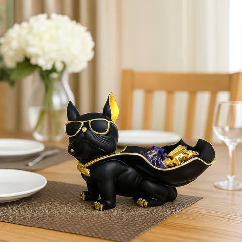AABCO Luxury Black & Gold French Bulldog Decorative Tray | Cool Dog Figurine for Home, Entryway, or Office Décor | Sunglasses & Cape Design (26 X 13 X 19 cm) - Image 1