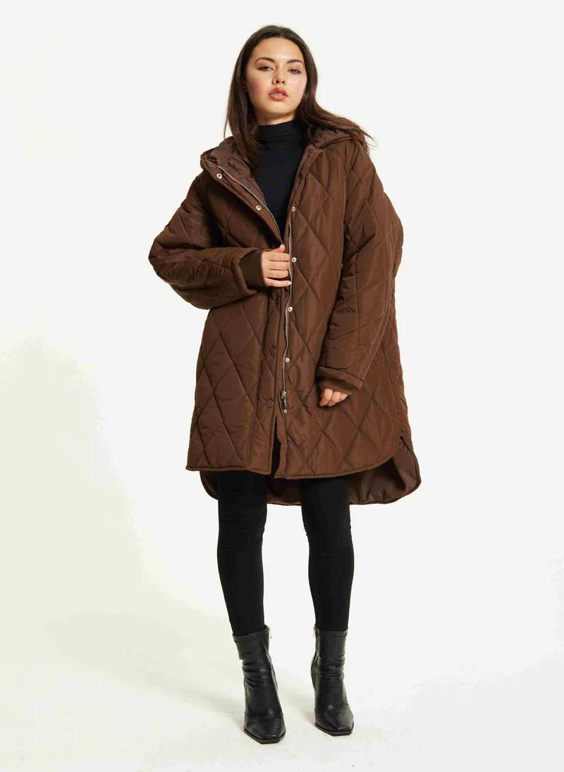 Liquorish Brown Quilted Oversized Hooded Coat