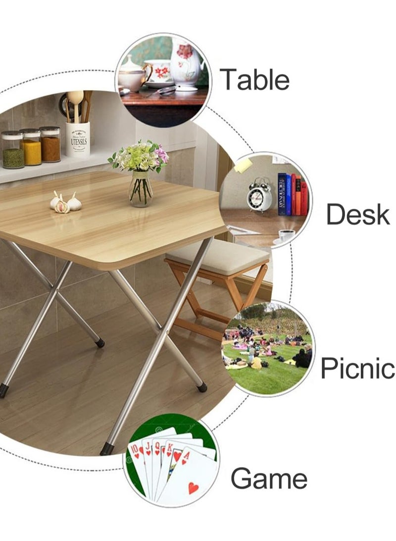 Loquat Folding Table Foldable Camping Table Outdoor Picnic Table Dinner Folding Table with Wooden Top and Metal Frame for Camping Game Party Home Backyard BBQ 60*60*50CM (Brown) - Image 3