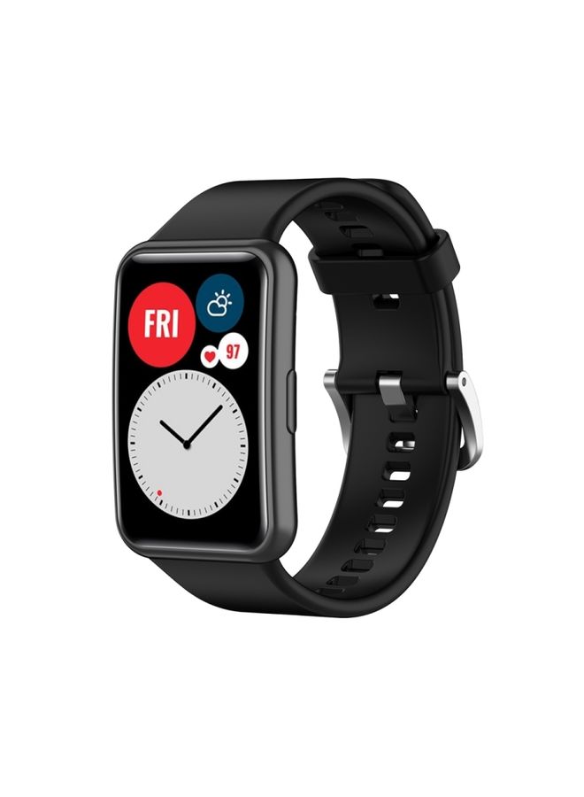 Replacement Strap For Huawei Watch Fit Special Edition Silicone Silver Steel Buckle Watch Band Black