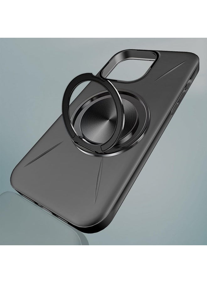 Magnetic Case for iPhone 16 pro max, Slim Frosted Non Slip Case Cover with Rotation Ring Stand Soft TPU Protection Cover Support wireless charger 360 Ring Stand (Black) - Image 3