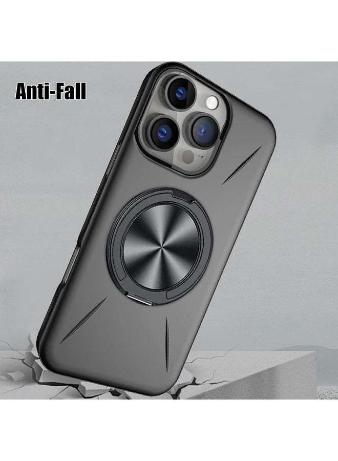 Magnetic Case for iPhone 16 pro max, Slim Frosted Non Slip Case Cover with Rotation Ring Stand Soft TPU Protection Cover Support wireless charger 360 Ring Stand (Black) - Image 4