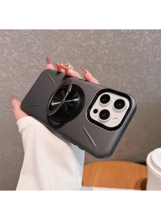 Magnetic Case for iPhone 16 pro max, Slim Frosted Non Slip Case Cover with Rotation Ring Stand Soft TPU Protection Cover Support wireless charger 360 Ring Stand (Black) - Image 5
