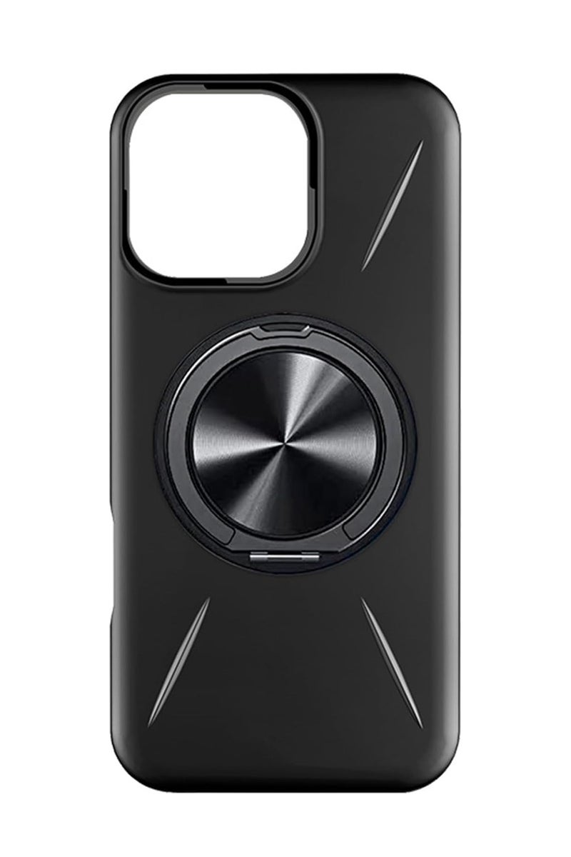 Magnetic Case for iPhone 16 pro max, Slim Frosted Non Slip Case Cover with Rotation Ring Stand Soft TPU Protection Cover Support wireless charger 360 Ring Stand (Black) - Image 1