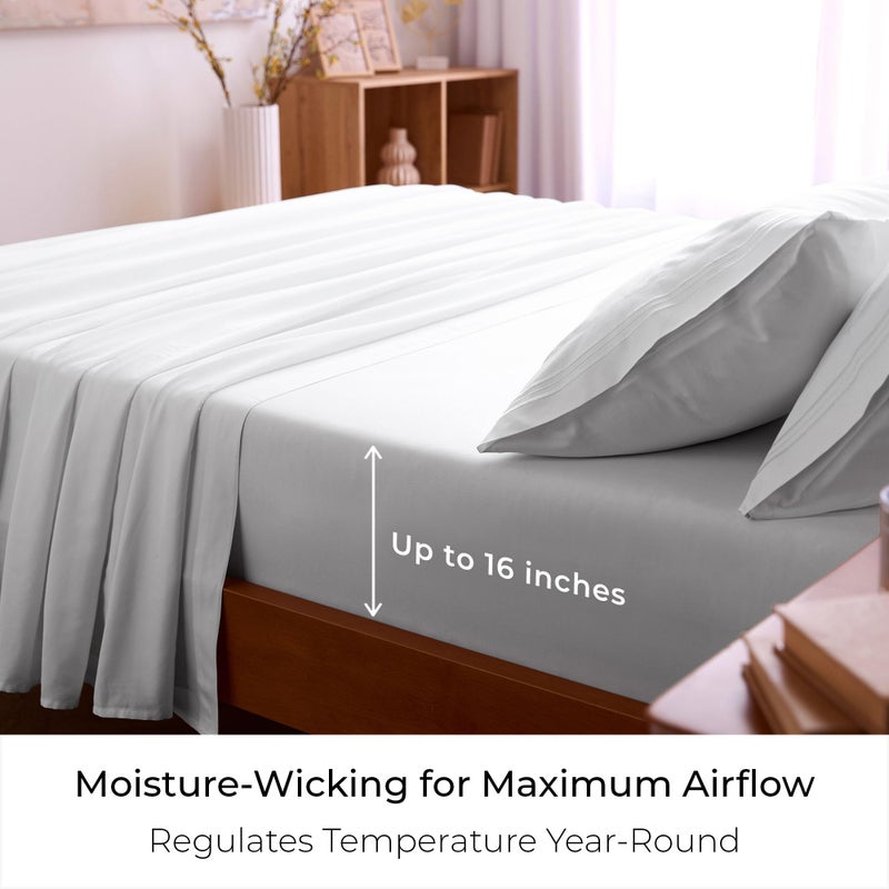 Mellanni King Sheet Set - 6-Piece Iconic Collection Bedding, (Including 4 Pillowcases), 16-Inch Deep Pocket, Easy Care, Extra Soft, Cooling Sheets, Brushed Microfiber - White - Image 4