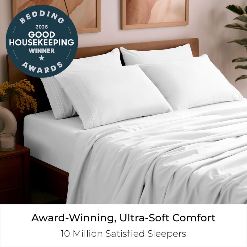 Mellanni King Sheet Set - 6-Piece Iconic Collection Bedding, (Including 4 Pillowcases), 16-Inch Deep Pocket, Easy Care, Extra Soft, Cooling Sheets, Brushed Microfiber - White - Image 2