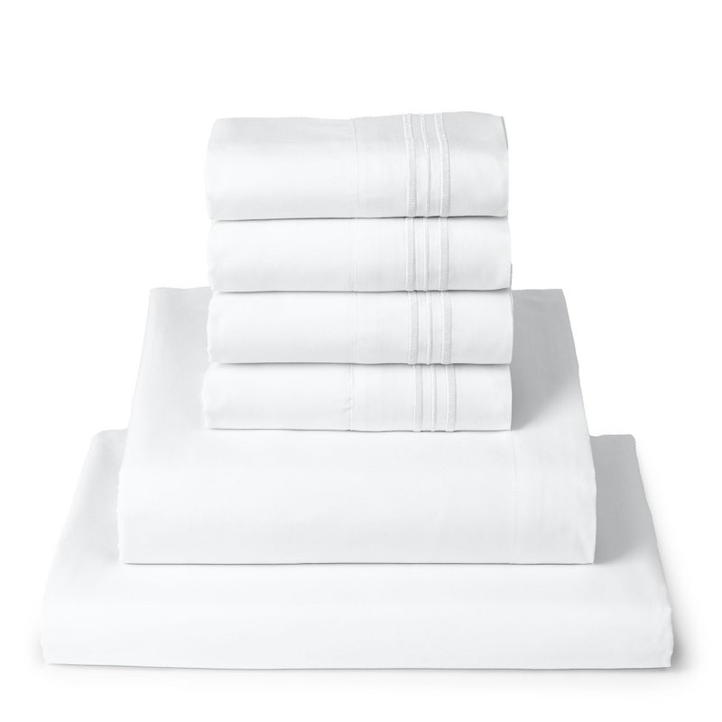 Mellanni King Sheet Set - 6-Piece Iconic Collection Bedding, (Including 4 Pillowcases), 16-Inch Deep Pocket, Easy Care, Extra Soft, Cooling Sheets, Brushed Microfiber - White - Image 1