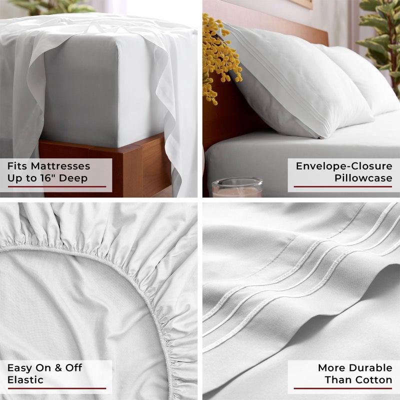 Mellanni King Sheet Set - 6-Piece Iconic Collection Bedding, (Including 4 Pillowcases), 16-Inch Deep Pocket, Easy Care, Extra Soft, Cooling Sheets, Brushed Microfiber - White - Image 5
