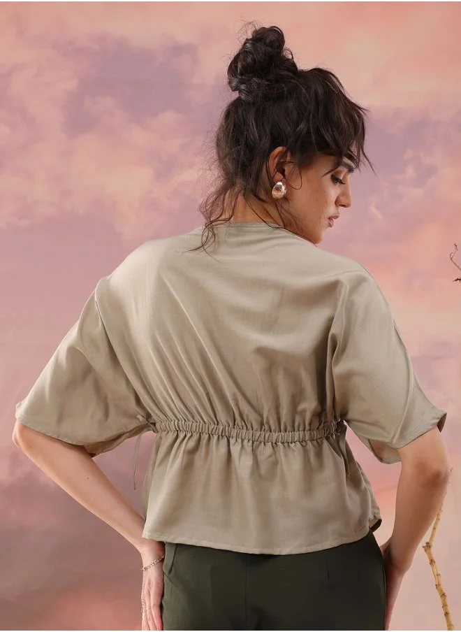مرفوعة Women Fit and Flared Casual Solid Peplum Top