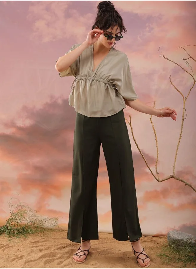 مرفوعة Women Fit and Flared Casual Solid Peplum Top