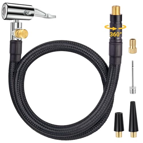 LUMITECO Upgraded Tire Inflator Hose Adapter w360 Rotating End 21 Tire Inflation Hose wSelfLocking Air Chuck for Quick Connect Release Presta Valve Ball Needle for Tire Pump Portable Air Compressor - Image 1