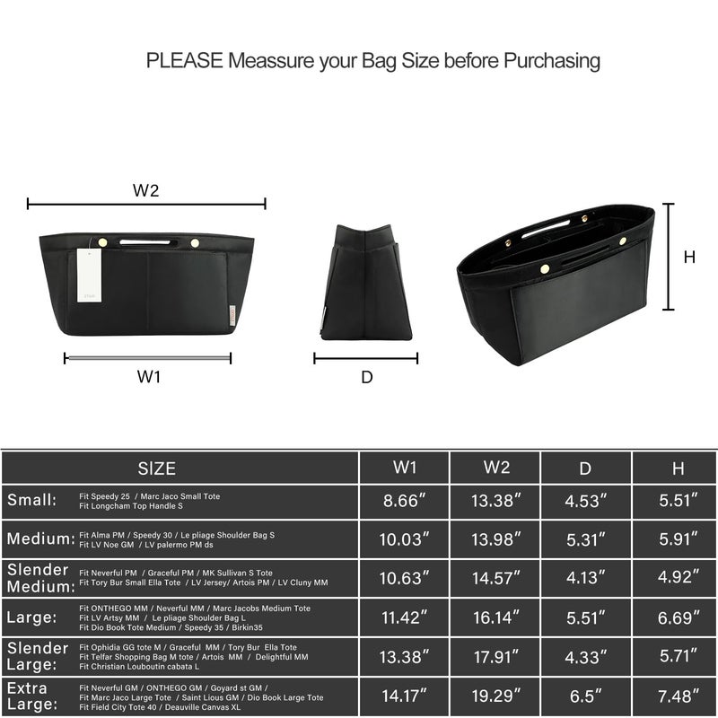 ZTUJO Purse Organizer Insert For Handbag & Tote Shaper,Tote Bag Organizer Insert For Speedy Neverful, 6 Sizes(X-Large,Silky Black) - Image 3