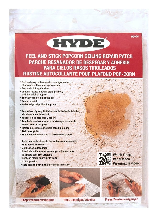 Hyde 09954 Popcorn Ceiling Patch Repair Kit, White, 2 9x6-inch Patches, 2 4-inch Round Patches, 2 Ounces of Joint Compound Drywall Mud, 2 Cotton Swabs - Image 1