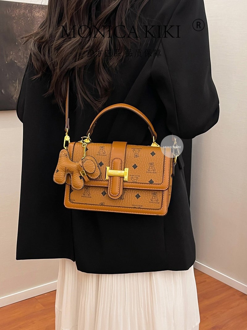 Monica Kiki Printed Retro Flip Puppy Pendant Small Square Bag For Women Trendy Single Shoulder Crossbody Versatile - Image 5