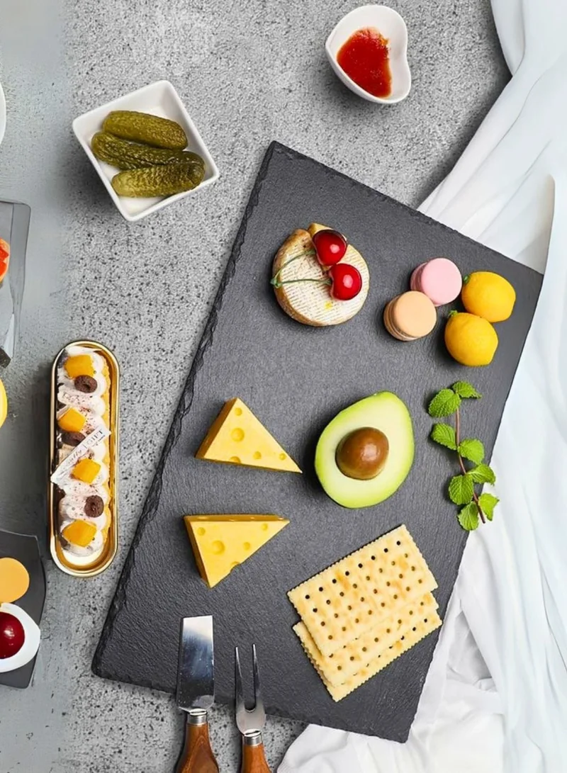 1Chase  Natural Slate Stone Plates – 4-Piece Set, Black Rectangular Serving Platters 30x20cm for Cheese, Appetizers & Sushi  | Best Price UAE