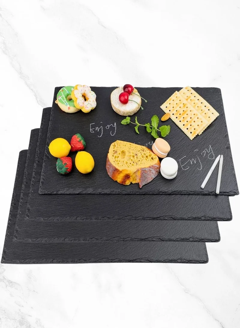 1Chase Natural Slate Stone Plates – 4-Piece Set, Black Rectangular Serving Platters 30x20cm for Cheese, Appetizers & Sushi