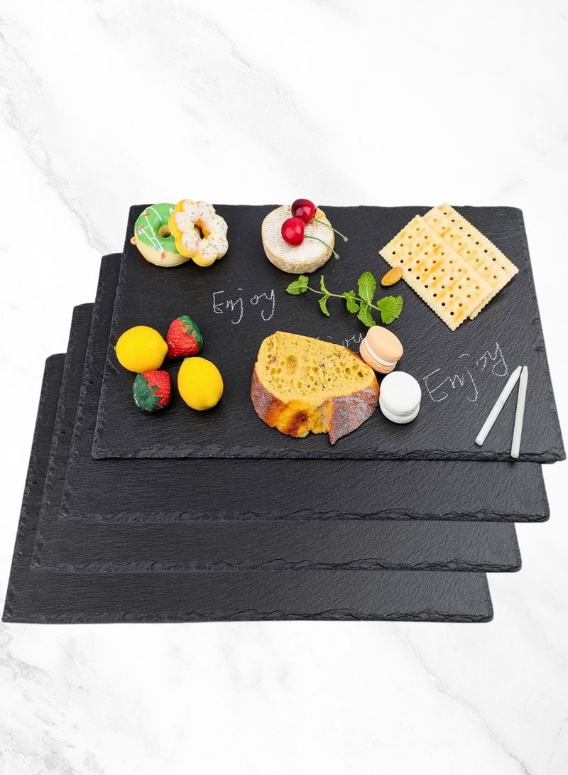 1Chase Natural Slate Stone Plates – 4-Piece Set, Black Rectangular Serving Platters 30x20cm for Cheese, Appetizers & Sushi - Image 2