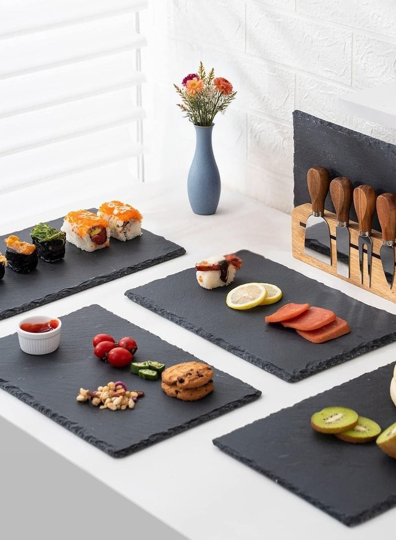 1Chase Natural Slate Stone Plates – 4-Piece Set, Black Rectangular Serving Platters 30x20cm for Cheese, Appetizers & Sushi - Image 1