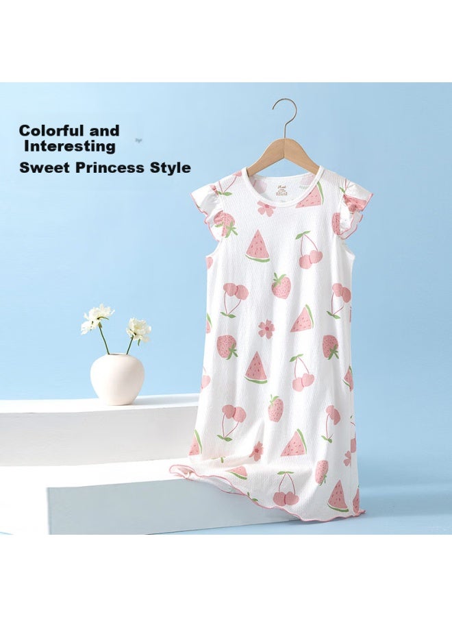 Top Melon Children's Short Sleeve Summer Cotton Pajamas For Big Kids Girls Home Wear White 1 130