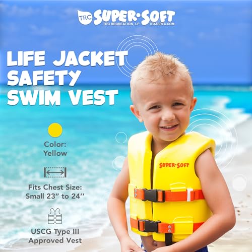 TRC Recreation Super Soft Child Size Small Life Jacket USCG Approved Vinyl Coated Foam Swim Vest for Kids Swimming Pool and Beach Gear, Yellow - Image 2