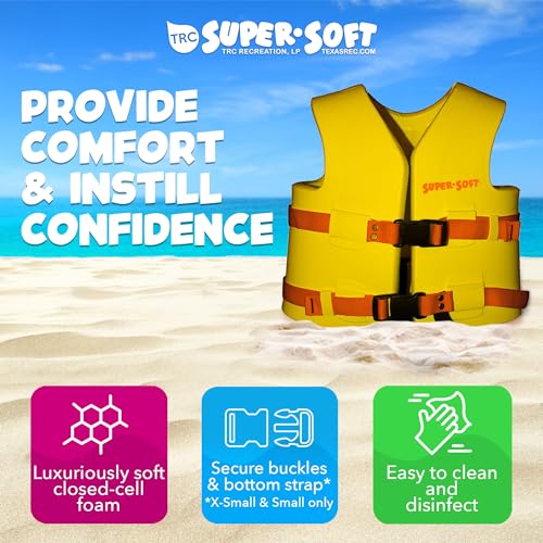 TRC Recreation Super Soft Child Size Small Life Jacket USCG Approved Vinyl Coated Foam Swim Vest for Kids Swimming Pool and Beach Gear, Yellow - Image 3