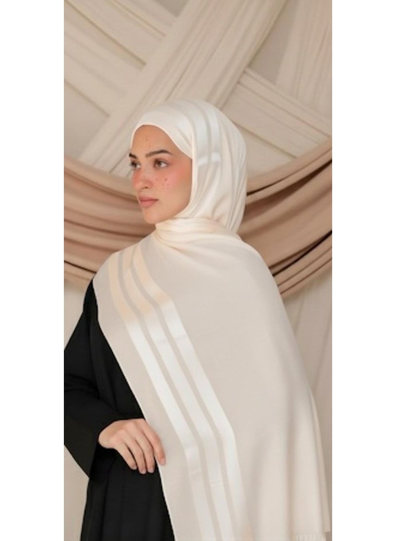 A stylish, lightweight, soft cream chiffon shawl, suitable for modest wear.