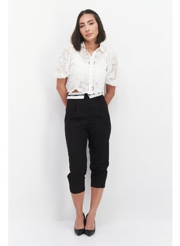 Couture Made For Vero Moda Women Regular Fit Plain 7/8 Tapered Pants, Black  - Image 3